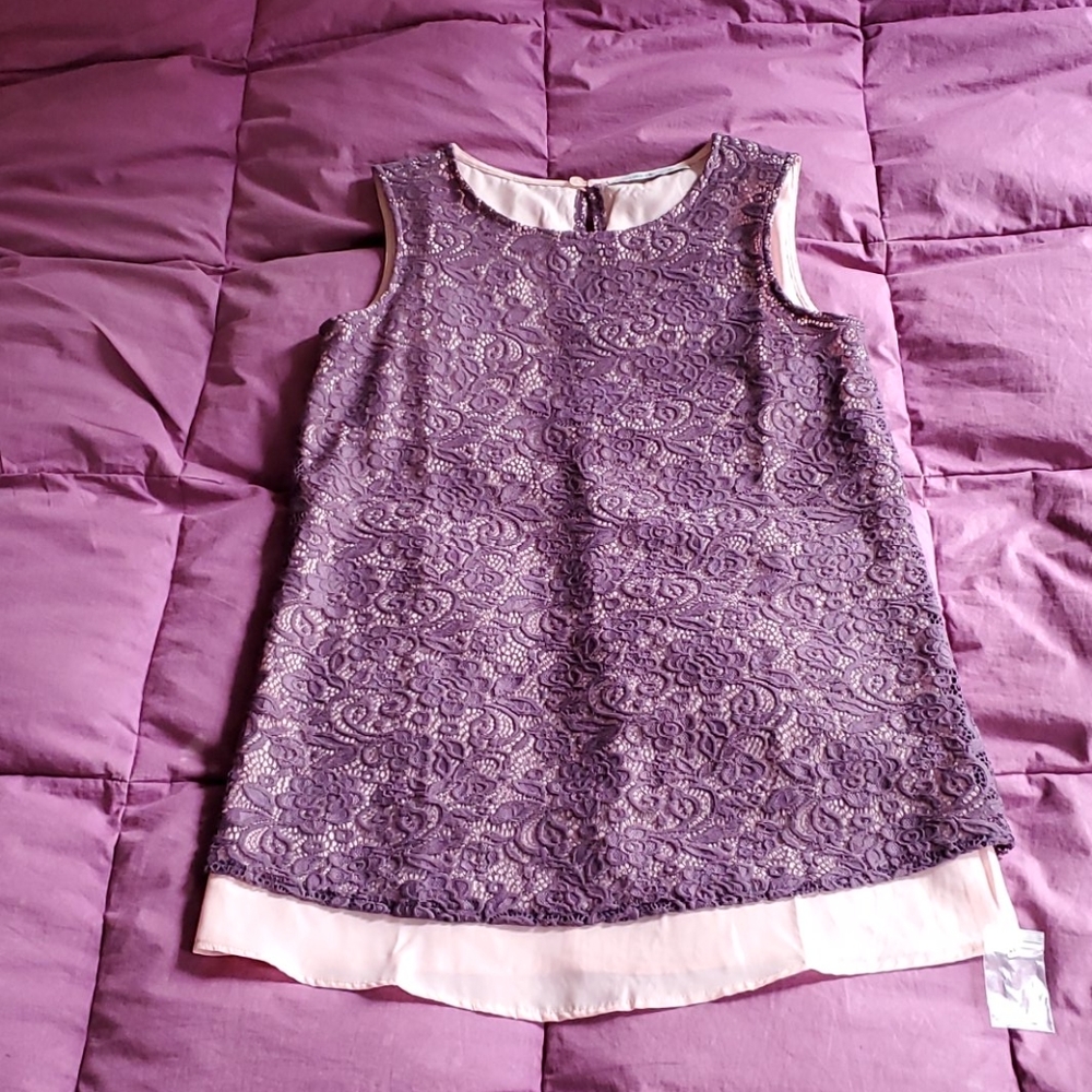 Plum Lace Over Pink Satin Avon Signature Long Tunic Tank Top Size S NWOT